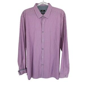 BOSS Hugo Boss Mens Striped Dress Shirt Regular Fit Purple White Long Sleeve 2XL